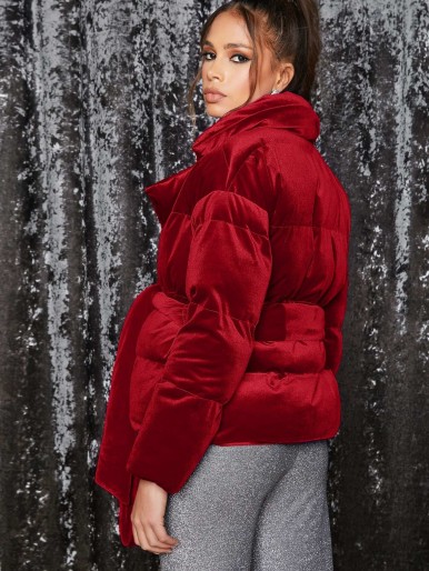 SHEIN Drop Shoulder Belted Puffer Coat