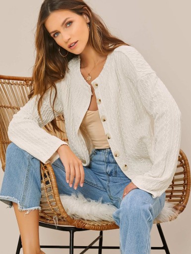 SHEIN Drop Shoulder Button Up Cardigan