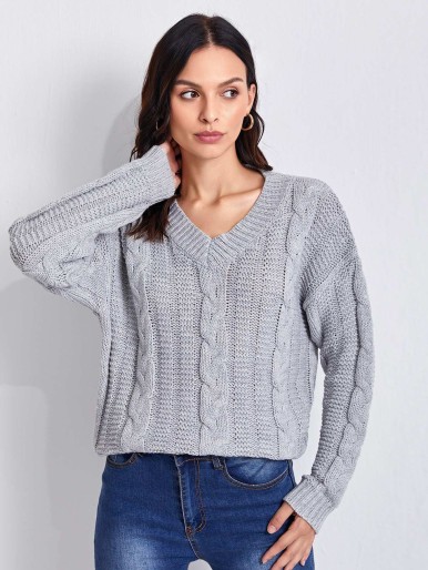 SHEIN Drop Shoulder Cable Knit Sweater