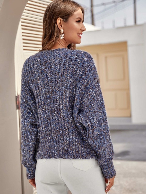 SHEIN Drop Shoulder Chunky Knit Fluffy Sweater