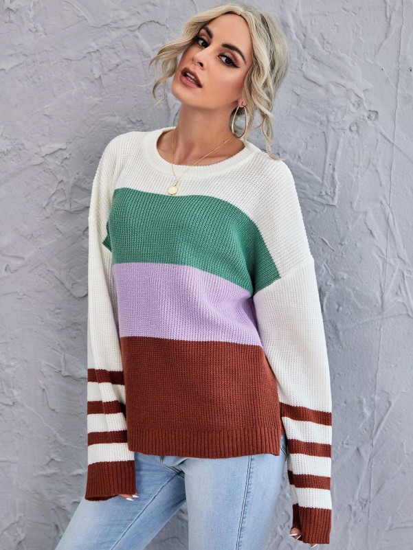 SHEIN Rainbow Striped Long Sleeve Tee