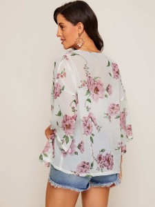 SHEIN Drop Shoulder Floral Print Kimono