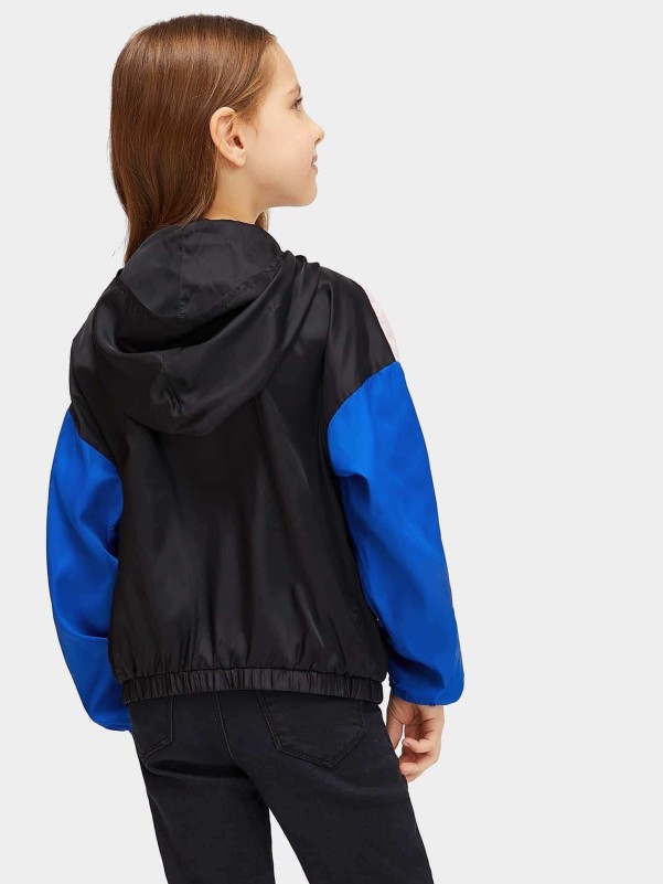 Girls Half Placket Color Block Windbreaker Jacket