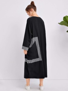 SHEIN Drop Shoulder Grid Panel Patch Pocket Dress