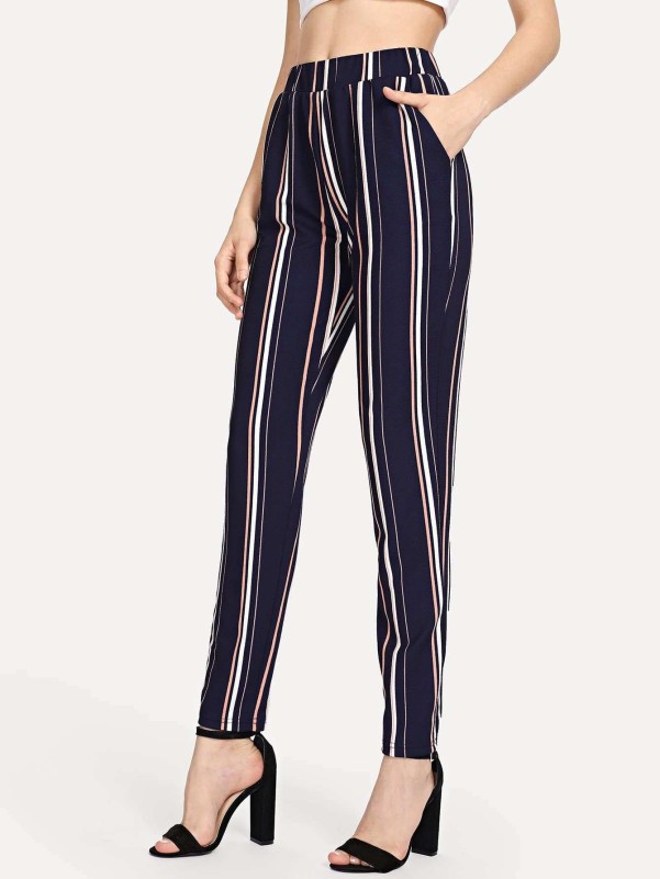 SHEIN Elastic Waist Pinstripe Cigarette Pants