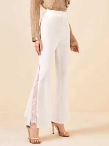 Eyelash Lace Insert Flare Leg Pants