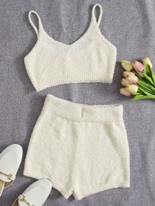 Knitted shorts with a solid color knitted cami top
