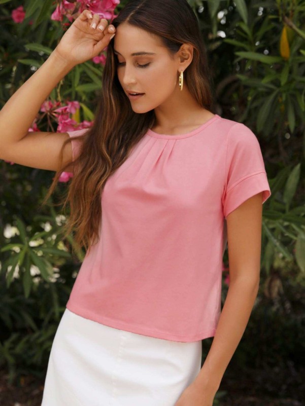 SHEIN Fold Pleated Front Solid Top