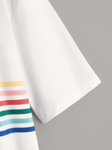 Contrast Trim Rainbow Stripe Tee