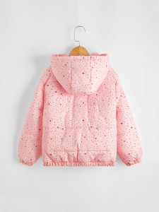 SHEIN Girls All Over Heart Print Zip Up Puffer Jacket