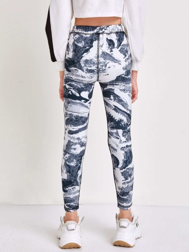 SHEIN Girls All Over Print Crop Leggings