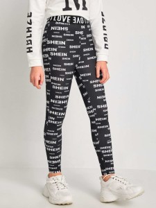 SHEIN Girls Allover Letter Print Leggings