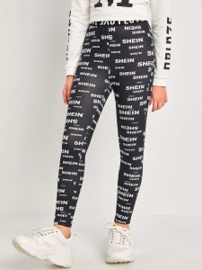 SHEIN Girls Allover Letter Print Leggings