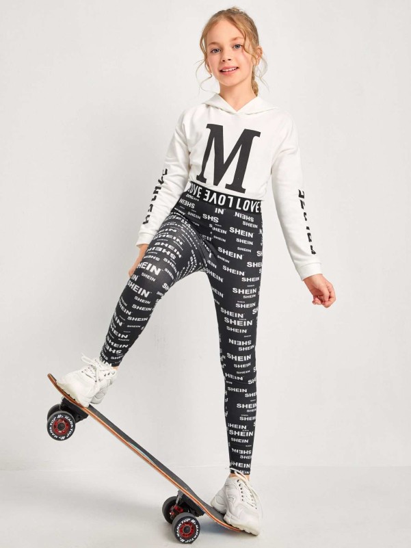 SHEIN Girls Allover Letter Print Leggings