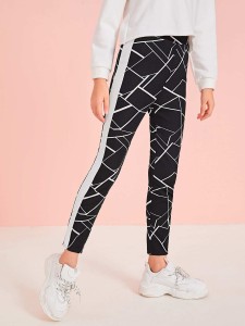 SHEIN Girls Contrast Side Geo Leggings