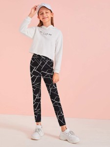 SHEIN Girls Contrast Side Geo Leggings