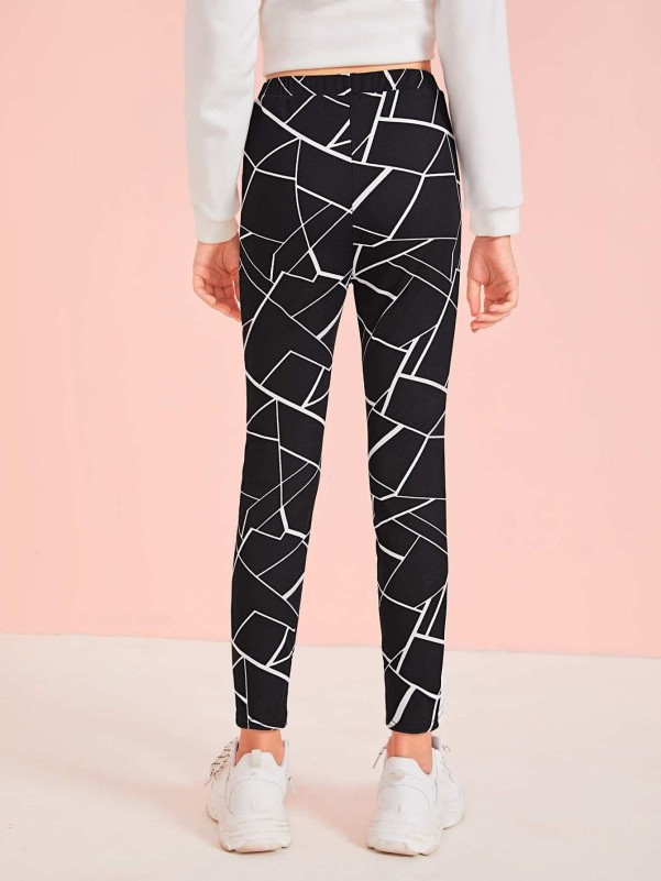 SHEIN Girls Contrast Side Geo Leggings