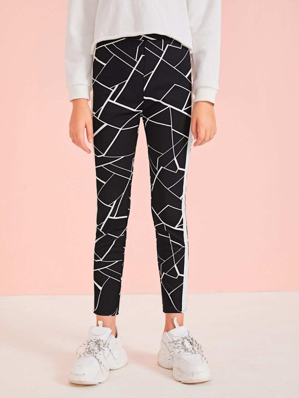 SHEIN Girls Contrast Side Geo Leggings