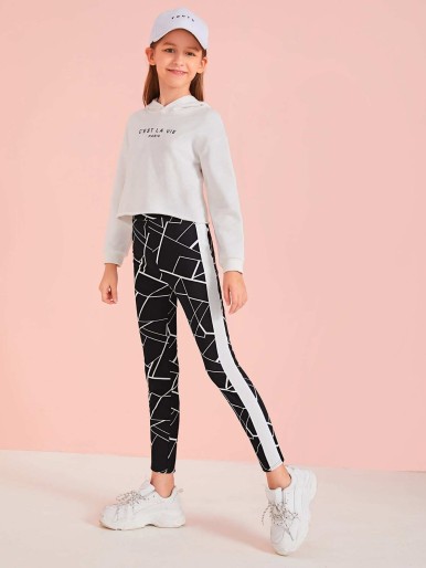 SHEIN Girls Contrast Side Geo Leggings