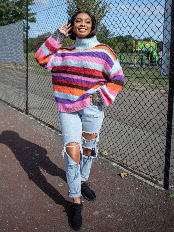 SHEIN Color Block Rib-knit Sweater