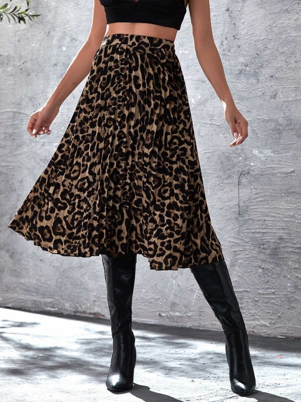 Shein Leopard Print Pleated Skirt 