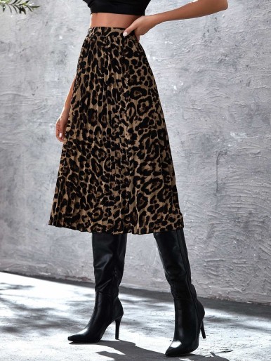 SHEIN Leopard Print Pleated Skirt