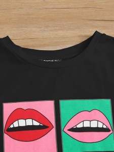 SHEIN Letter & Lip Print Tee