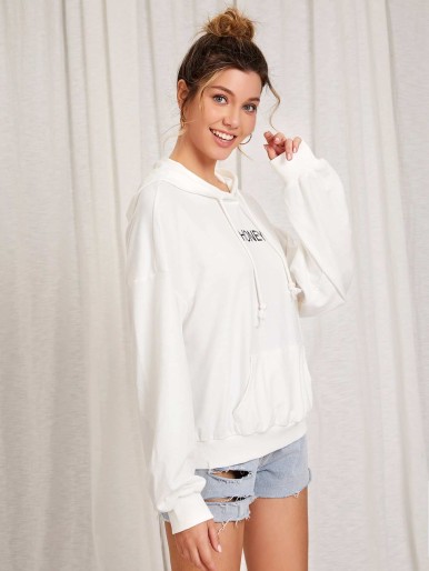 SHEIN Letter Graphic Pouch Pocket Drawstring Hoodie
