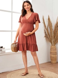 SHEIN Maternity Butterfly Sleeve Flounce Hem Dress