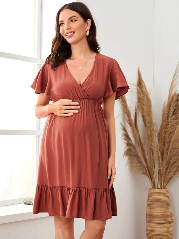 SHEIN Maternity Butterfly Sleeve Flounce Hem Dress