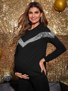 SHEIN Maternity Contrast Sequin Pullover