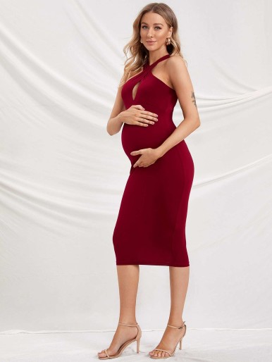 SHEIN Maternity Crisscross Halter Dress