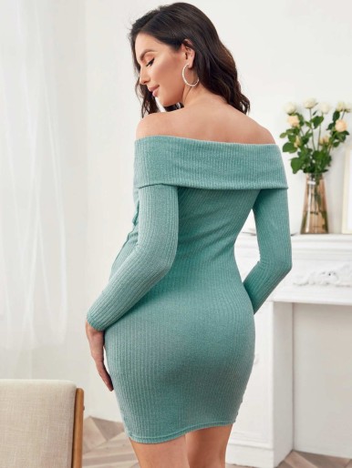 SHEIN Maternity Crisscross Off Shoulder Split Hem Rib-knit Dress