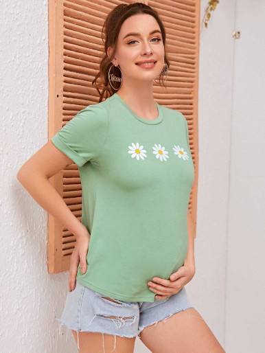 SHEIN Maternity Daisy Floral Cuffed Sleeve Tee