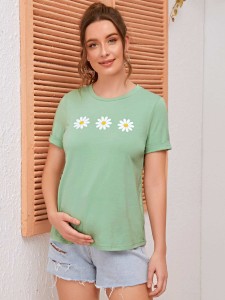 SHEIN Maternity Daisy Floral Cuffed Sleeve Tee