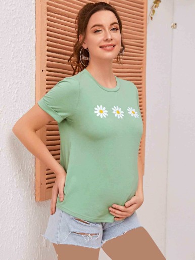 SHEIN Maternity Daisy Floral Cuffed Sleeve Tee