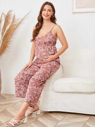 SHEIN Maternity Floral Print Adjustable Waist Leggings