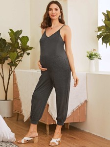 SHEIN Maternity Double V-neck Solid Cami Jumpsuit