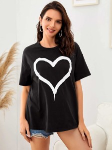 SHEIN Maternity Drop Shoulder Heart Print Tee