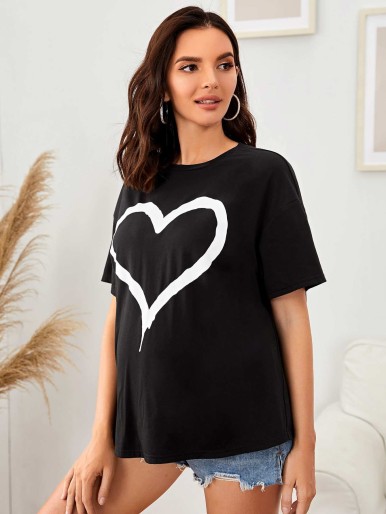 SHEIN Maternity Drop Shoulder Heart Print Tee