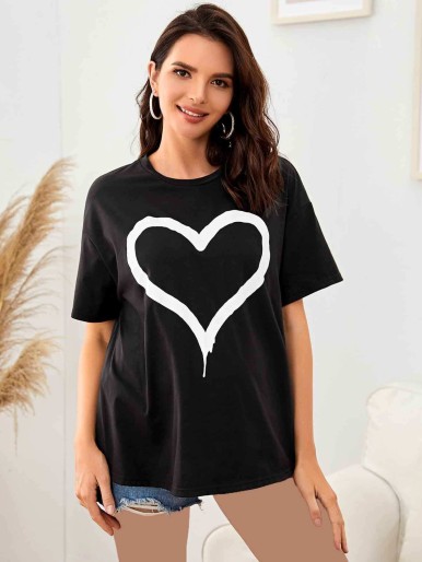 SHEIN Maternity Drop Shoulder Heart Print Tee