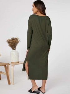 SHEIN Maternity Drop Shoulder Patch Pocket Split Hem Dress