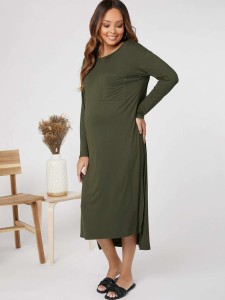 SHEIN Maternity Drop Shoulder Patch Pocket Split Hem Dress