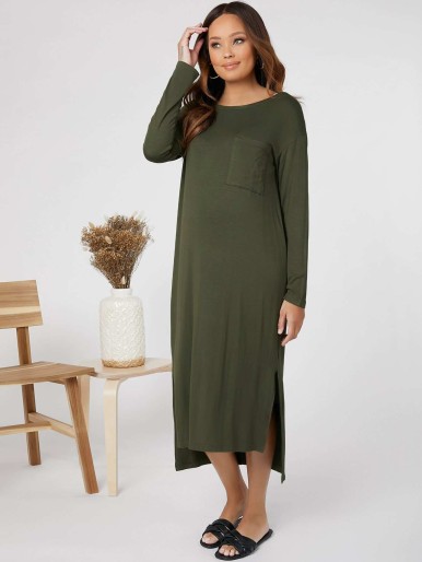 SHEIN Maternity Drop Shoulder Patch Pocket Split Hem Dress