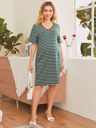 SHEIN Maternity Drop Shoulder Striped Dress