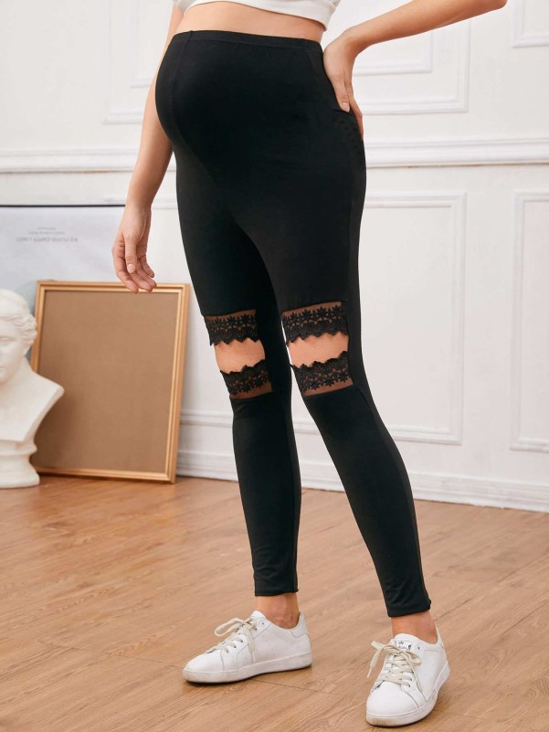 SHEIN Privé Contrast Mesh Cut Out Waist Leggings