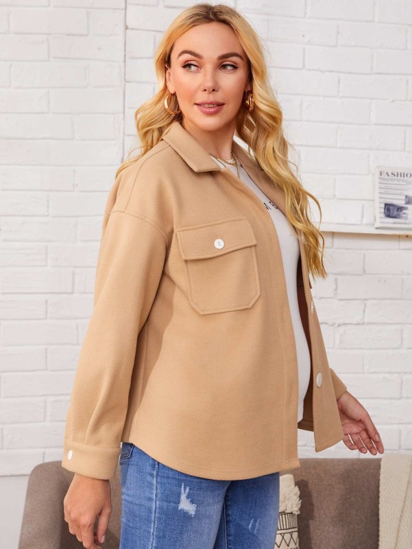 SHEIN Maternity Flap Pocket Front Drop Shoulder Coat