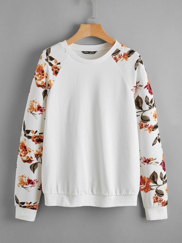 SHEIN Maternity Floral Print Raglan Sleeve Sweatshirt