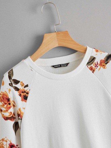 SHEIN Maternity Floral Print Raglan Sleeve Sweatshirt