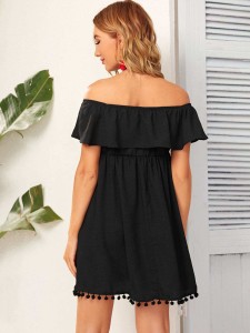 SHEIN Maternity Flounce Off Shoulder Pompom Detail Dress